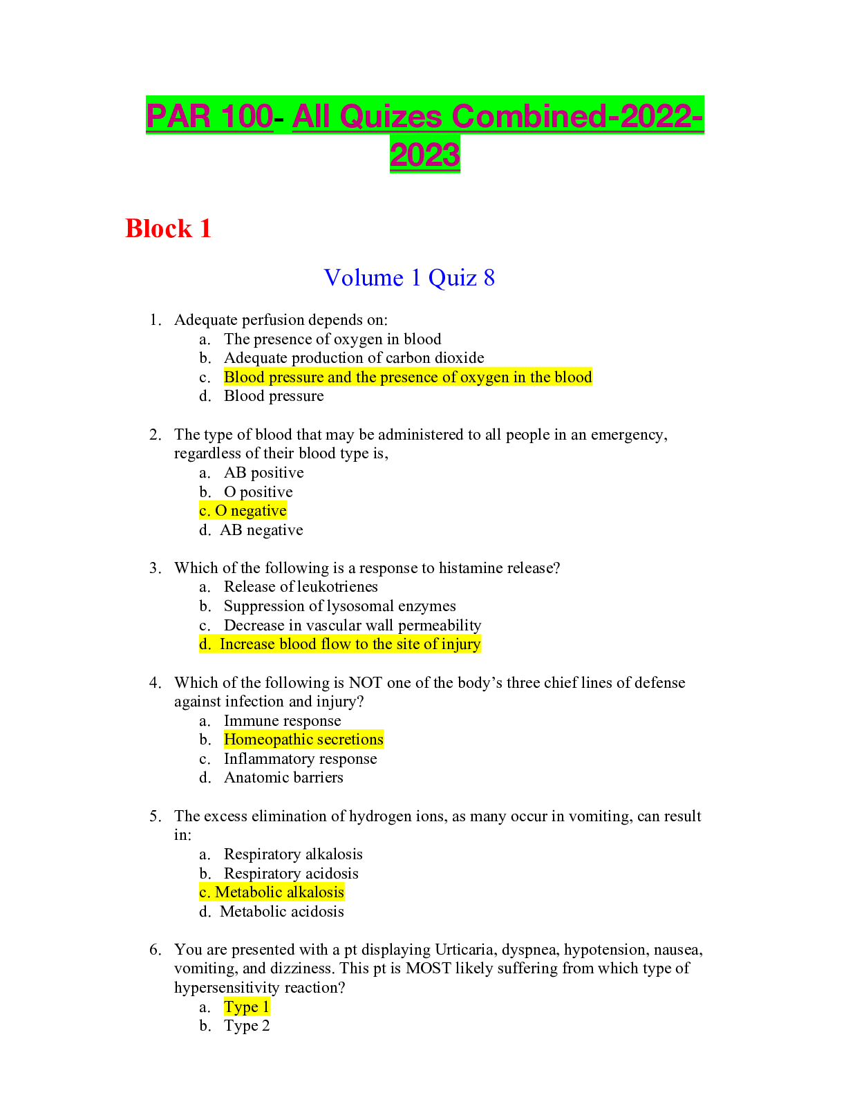 Preview of PAR 100- All Quizes Combined-2022-2023